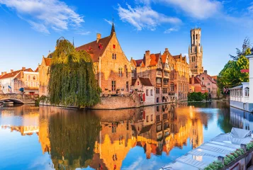 Wall murals Brugges Bruges, Belgium. The Rozenhoedkaai canal in Bruges with the Belfry