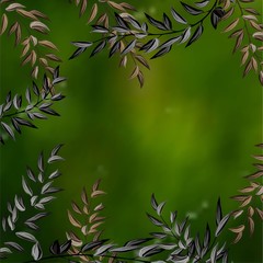 Fototapeta na wymiar Abstract tropical branches green background for decorative design. Summer hawaiian pattern.