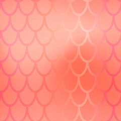 Mermaid or fish scale seamless pattern. Pink red mermaid skin vector background. Marine pattern tile. Holographic gradient