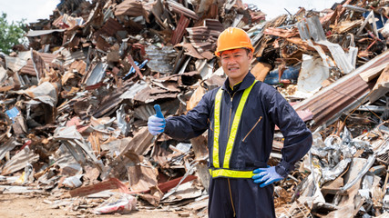 Manufacture worker check recycled plastic product the waste recycling plant,Recycling is processing...