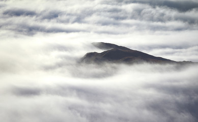 The summit of Great Rigg breaking through a cloud inversion in the English Lake District, UK.