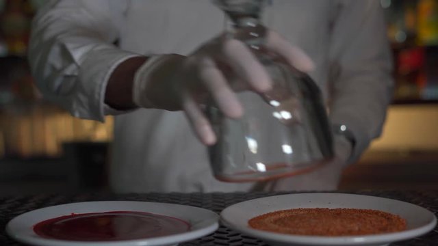 Michelada preparation chamoy and chili