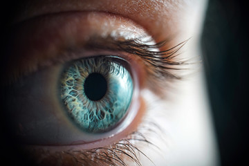Macro photo of the woman's grey eye