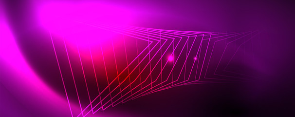 Neon glowing techno lines, hi-tech futuristic abstract background template, vector