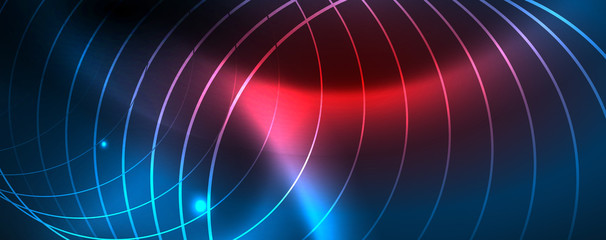 Neon glowing techno lines, hi-tech futuristic abstract background template, vector