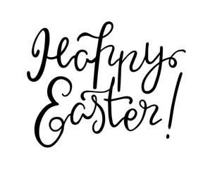 Happy Easter vector lettering on white background. Happy Easter greeting card template. Happy Easter calligraphic inscription