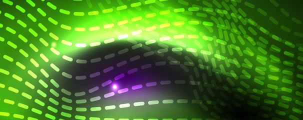 Fototapeta premium Neon vector wave lines abstract background, magic futuristic techno design
