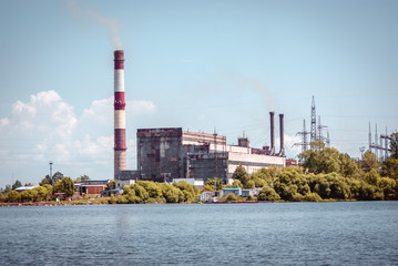 Steaming pipes at thermal power plant