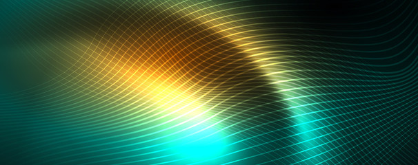 Shiny neon vector wave line abstract background, motion concept