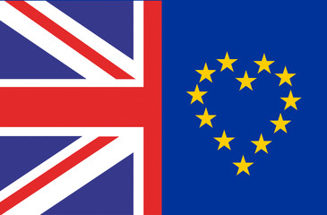 Union Jack Flag of the United Kingdom and European Union Flag shape of  Heart love the EU