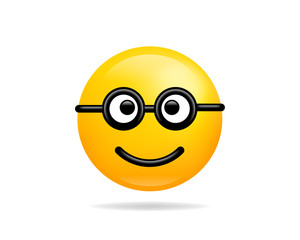 Emoji smile icon vector symbol. Nerd face yellow cartoon character.