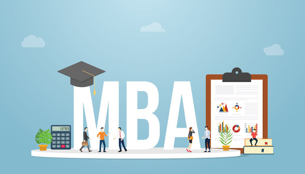 mba master of business administration business concept education degree with team people and graph and chart for with modern flat style - vector