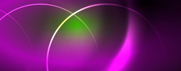 Shiny neon lines template - northern lights glowing blur lines. Futuristic style glow neon 80s disco club or night party techno template