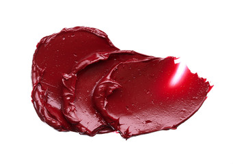 Obraz premium Smear and texture of red lipstick or acrylic paint isolated on white background.