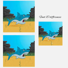 Obraz premium Sea shark find 10 differences funny learning game design eps 10