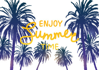 Obraz premium Summer background with palm trees silhouettes on white