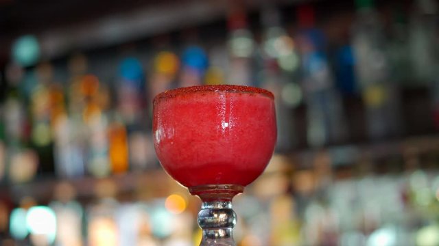 Spicy margarita rotating at mexican bar