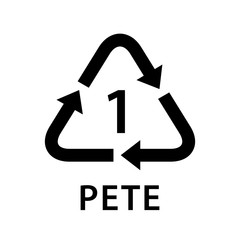 recycle arrow triangle PETE types 1 isolated on white background, symbology one type logo of plastic PETE materials, recycle triangle types icon graphic, recycle plastic ecology icon
