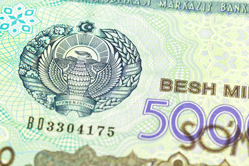 detail of a 5000 usbek som banknote obverse