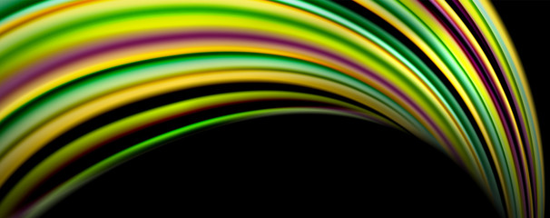 Fluid color rainbow style wave abstract background, techno modern design on black