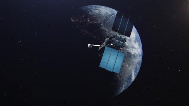 Images from NASA. Space satellite orbiting the earth. Animation of gps satellite on the earth orbit.