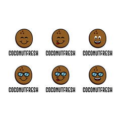 set of coconut cartoon icons