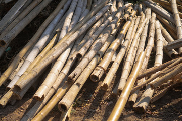 Construction of a new home in Asia or Japan. The material is bamboo and wood. Stock photo