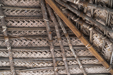 Construction of a new home in Asia or Japan. The material is bamboo and wood. Stock photo