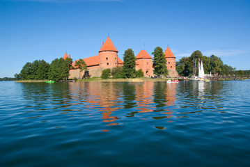 Naklejka na ściany i meble Beautiful landscape image of Trakai castle. LIthuania 2019.