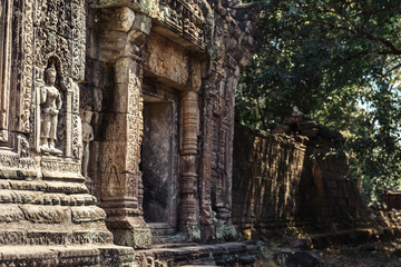 Naklejka premium Prea Khan temple is Khmer ancient temple in complex Angkor Wat in Siem Reap, Cambodia in a summer day