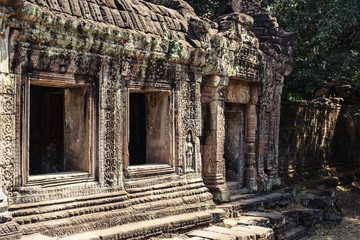 Fototapeta na wymiar Prea Khan temple is Khmer ancient temple in complex Angkor Wat in Siem Reap, Cambodia in a summer day