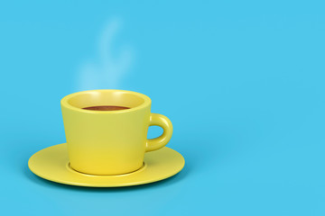 Yellow coffee cup with hot espresso