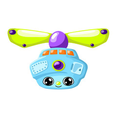Cute robot character vector illustration on white background. Flying machine with propeller and camera Robot drone.