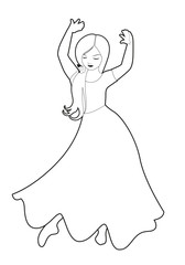 Little gypsy girl with flower in her hair dancing flamenco, isolated on white background