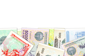 some Uzbek Som banknotes indicating growing economy with copyspace