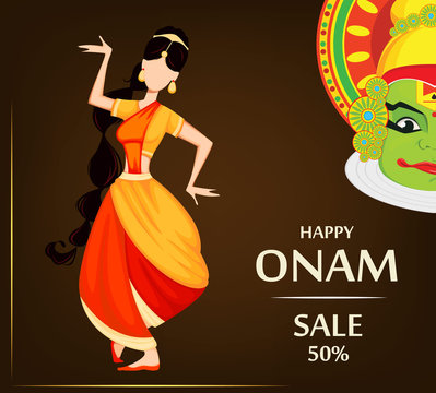 Happy Onam. Indian Woman Dancing