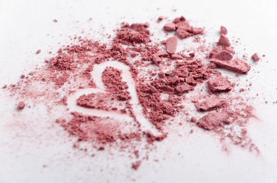 Cosmetic powder, heart shape made of crushed dry rouge