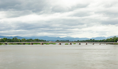 Long bridge cross the  rivers in the north of Thailand
