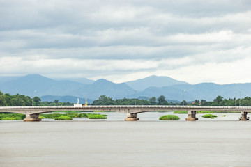 Long bridge cross the  rivers in the north of Thailand
