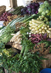 Traditional market in Asia with a variety of fruits and vegetables from farms and jungles. Sales business background in Sri Lanka. Stock photo