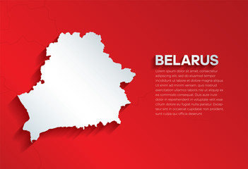 Belarus Map with shadow. Cut paper isolated on a red background. Vector illustration. 