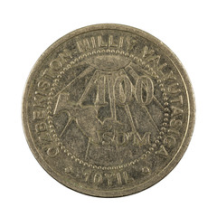 100 Uzbek som coin (2004) obverse isolated on white background