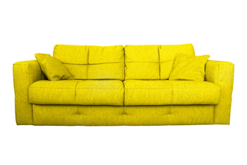 Modern yellow sofa or couch furniture isolated on white background