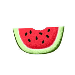 Watermelon slice with bite mark. Watermelon textured vector illustration on white background. Summer fruit icon isolated