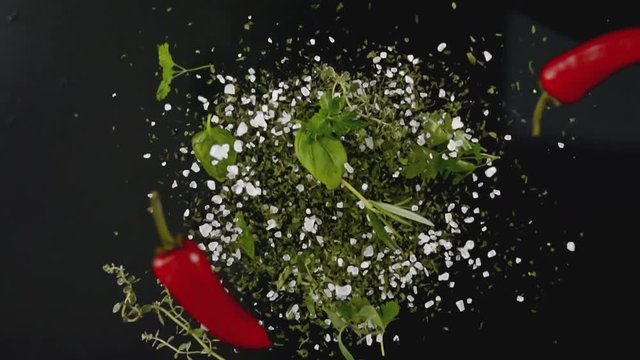 Explosion of Herb Spice Mix slow motion