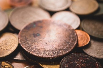 Old money coin background. Riches and wealth feeling.