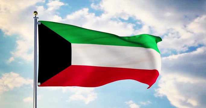 Kuwait flag waving in the wind shows Kuwaiti symbol of patriotism - 4k 3d render