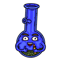Bong. Bong with a lighter. Vector cartoon character.