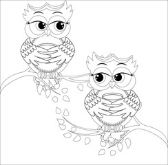 Coloring book for adult and older children. Coloring page with cute owl and flowers. Outline drawing in zentangle style