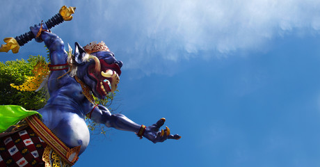 Ogoh ogoh, traditional mask-statue  of bad spirit,during nyepi carnival parade in bali- Indonesia